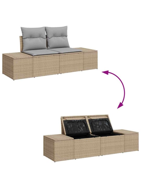 Dārza dīvānu komplekts ar spilvenu 7 pcs bēša un gaiši pelēka