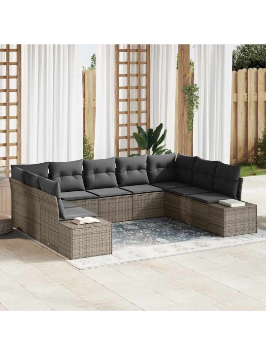 Dārza dīvānu komplekts 9 pcs pelēka 289 x 209 x 85 cm