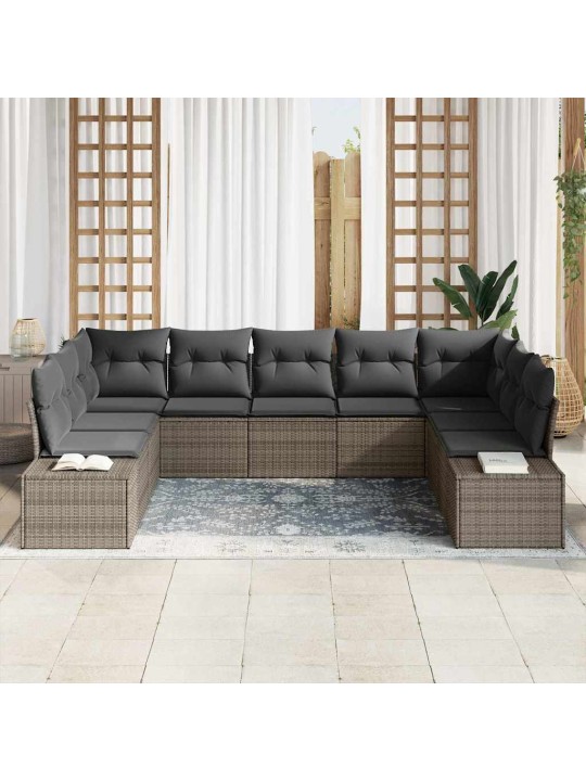 Dārza dīvānu komplekts 9 pcs pelēka 289 x 209 x 85 cm