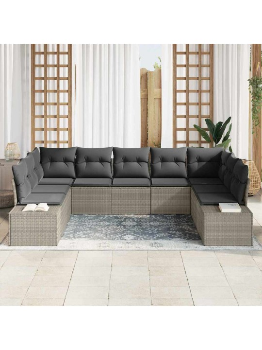 Dārza dīvānu komplekts 9 pcs gaiši pelēka 289 x 209 x 85 cm