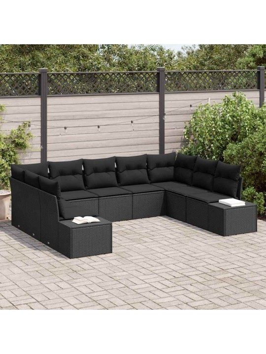 Dārza dīvānu komplekts 9 pcs melna 289 x 209 x 85 cm
