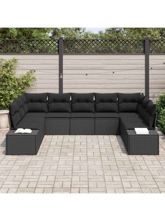 Dārza dīvānu komplekts 9 pcs melna 289 x 209 x 85 cm