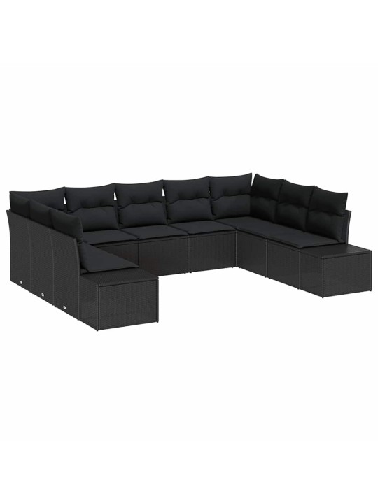 Dārza dīvānu komplekts 9 pcs melna 289 x 209 x 85 cm