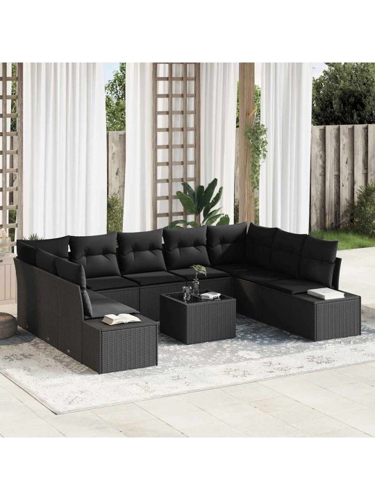 Dārza dīvānu komplekts 10 pcs melna 289 x 209 x 85 cm