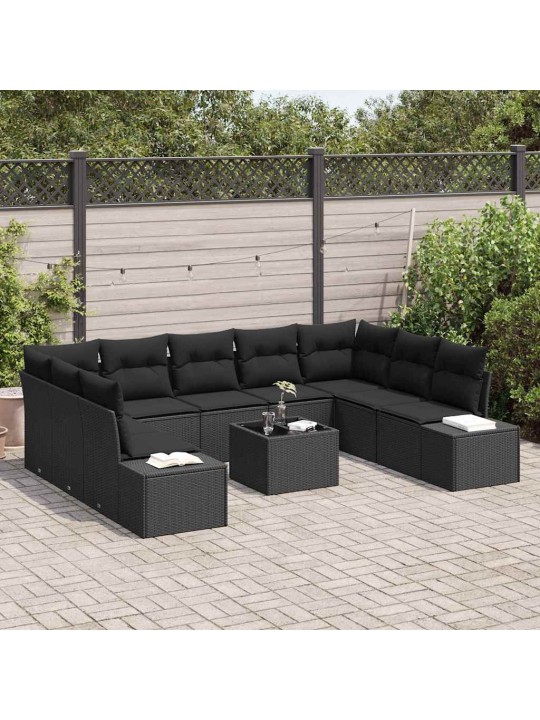 Dārza dīvānu komplekts 10 pcs melna 289 x 209 x 85 cm