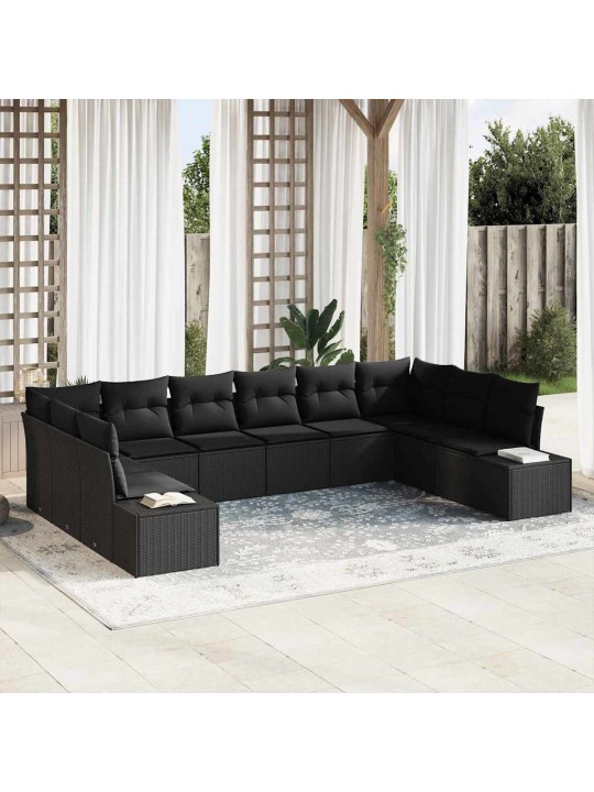 Dārza dīvānu komplekts 10 pcs melna 344 x 209 x 85 cm