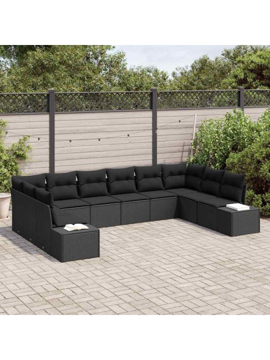 Dārza dīvānu komplekts 10 pcs melna 344 x 209 x 85 cm
