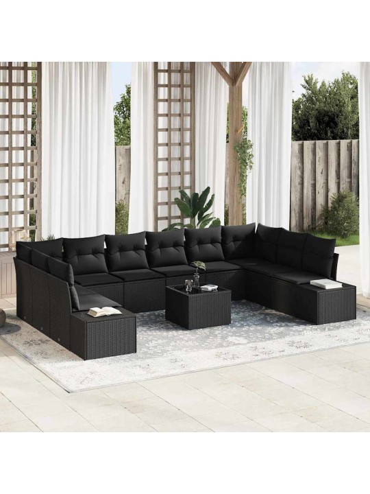 Dārza dīvānu komplekts 11 pcs melna 344 x 209 x 85 cm