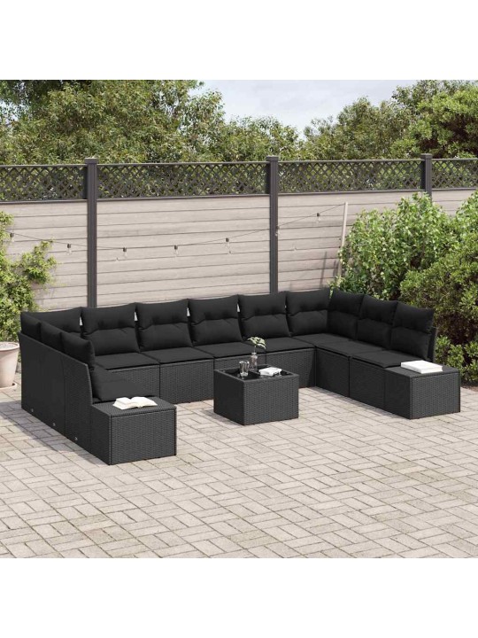 Dārza dīvānu komplekts 11 pcs melna 344 x 209 x 85 cm