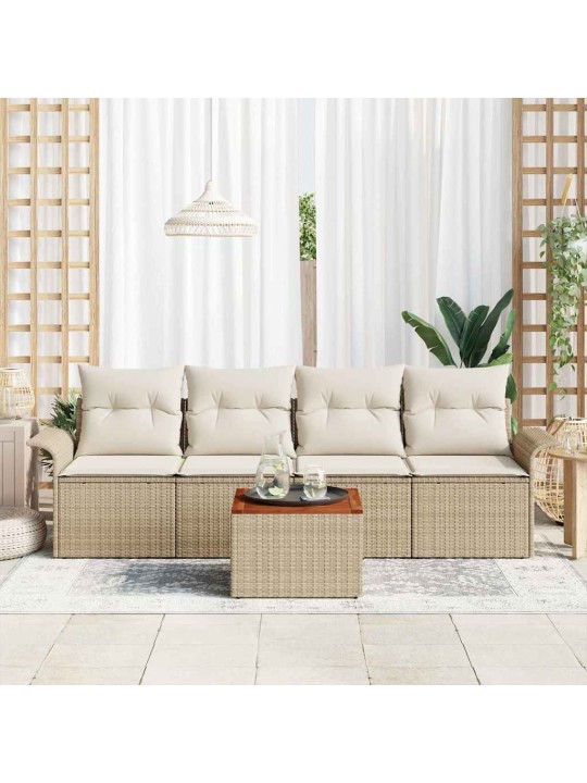 Dārza dīvānu komplekts 5 pcs bēšs un krēms 55 x 55 x 37 cm