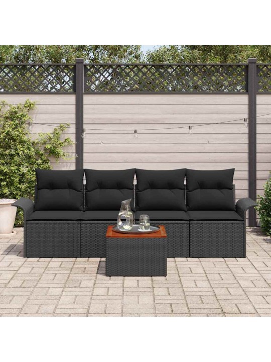 Dārza dīvānu komplekts ar spilvenu 5 pcs melna 55 x 55 x 37 cm
