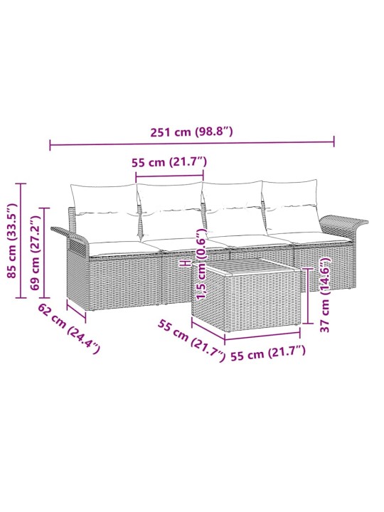 Dārza dīvānu komplekts ar spilvenu 5 pcs melna 55 x 55 x 37 cm