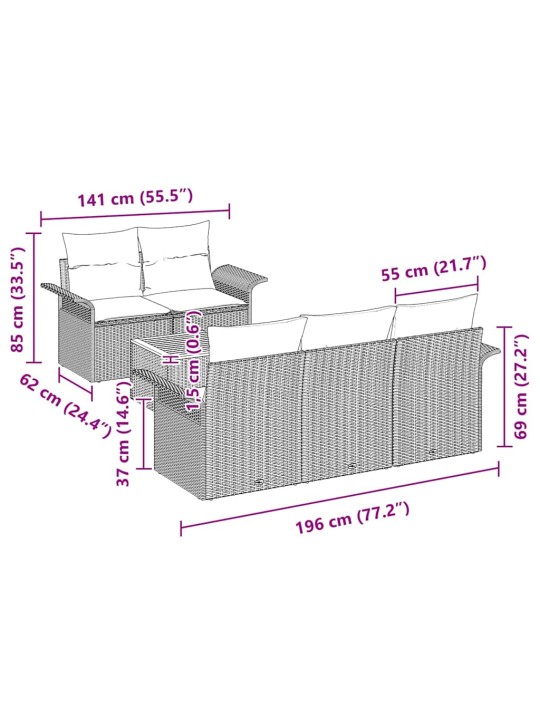 Dārza dīvānu komplekts 6 pcs melns un krēmkrāsa 55 x 55 x 37 cm