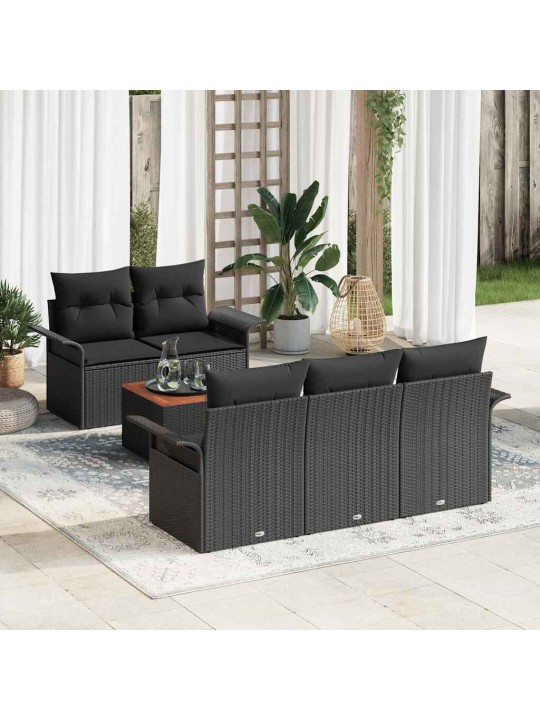 Dārza dīvānu komplekts ar spilvenu 6 pcs melna 55 x 55 x 37 cm