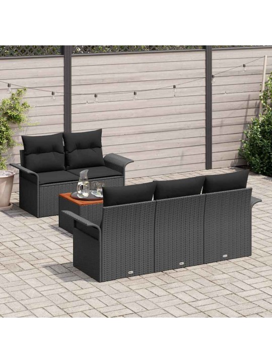 Dārza dīvānu komplekts ar spilvenu 6 pcs melna 55 x 55 x 37 cm