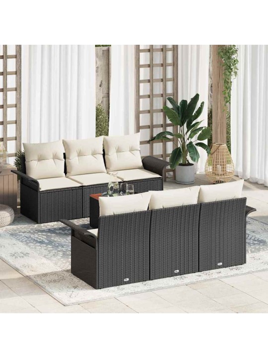 Dārza dīvānu komplekts 7 pcs melns un krēmkrāsa 55 x 55 x 37 cm