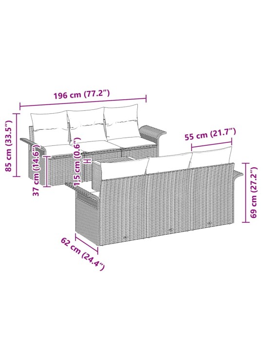 Dārza dīvānu komplekts ar spilvenu 7 pcs bēša un gaiši pelēka