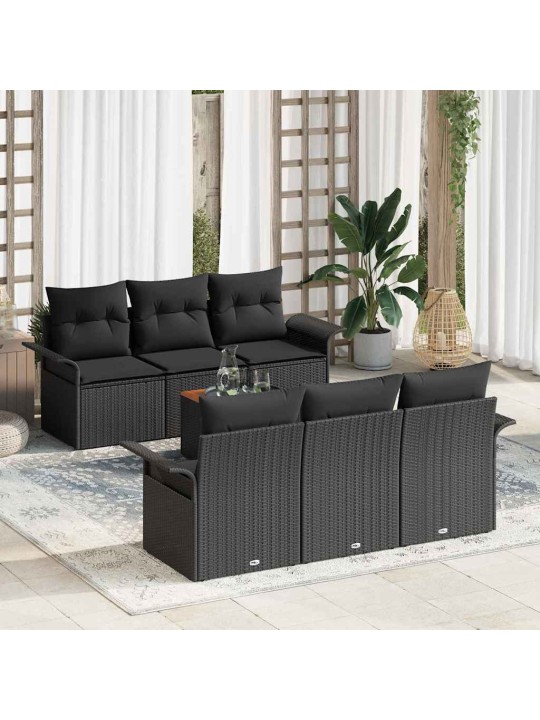 Dārza dīvānu komplekts ar spilvenu 7 pcs melna 55 x 55 x 37 cm