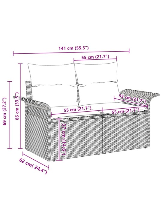 Dārza dīvānu komplekts ar spilvenu 7 pcs melna 55 x 55 x 37 cm