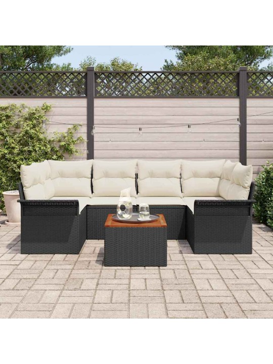 Dārza dīvānu komplekts 7 pcs melns un krēmkrāsa 55 x 55 x 37 cm
