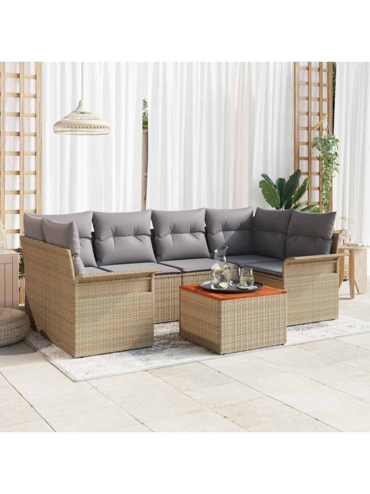 Dārza dīvānu komplekts ar spilvenu 7 pcs bēša un gaiši pelēka