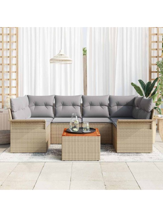 Dārza dīvānu komplekts ar spilvenu 7 pcs bēša un gaiši pelēka