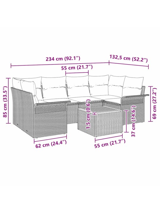Dārza dīvānu komplekts ar spilvenu 7 pcs bēša un gaiši pelēka
