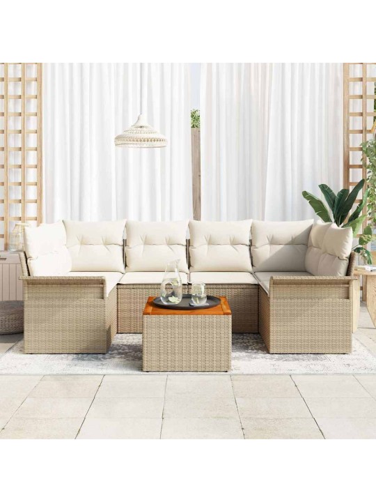Dārza dīvānu komplekts 7 pcs bēšs un krēms 55 x 55 x 37 cm
