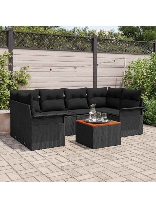 Dārza dīvānu komplekts ar spilvenu 7 pcs melna 55 x 55 x 37 cm