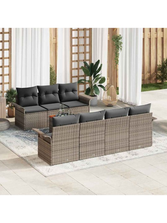 Dārza dīvānu komplekts ar spilvenu 8 pcs pelēka 55 x 55 x 37 cm