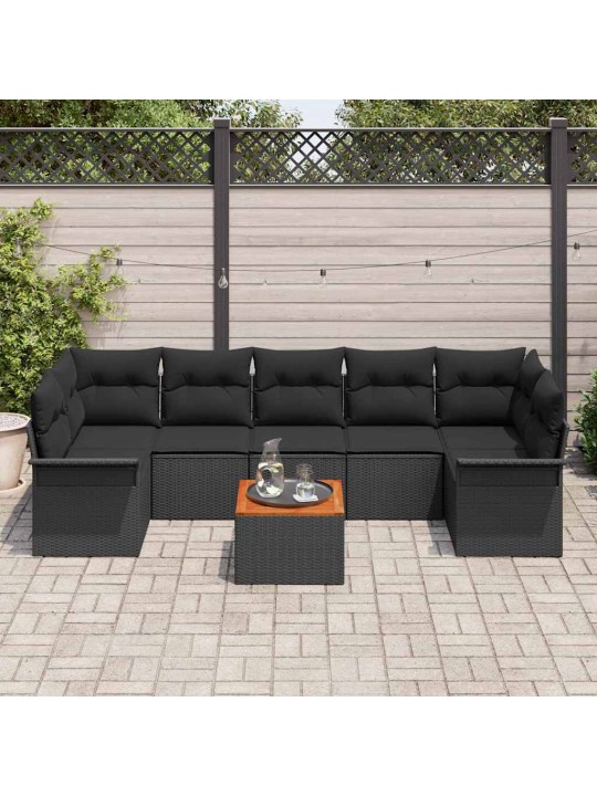 Dārza dīvānu komplekts ar spilvenu 8 pcs melna 55 x 55 x 37 cm