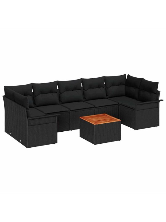 Dārza dīvānu komplekts ar spilvenu 8 pcs melna 55 x 55 x 37 cm