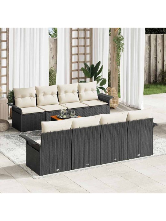 Dārza dīvānu komplekts 7 pcs melns un krēmkrāsa 55 x 55 x 37 cm