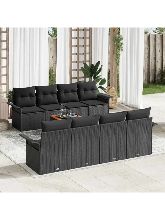 Dārza dīvānu komplekts ar spilvenu 7 pcs melna 55 x 55 x 37 cm