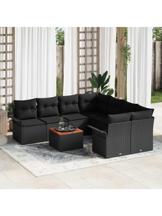 Dārza dīvānu komplekts ar spilvenu 9 pcs melna 55 x 55 x 37 cm
