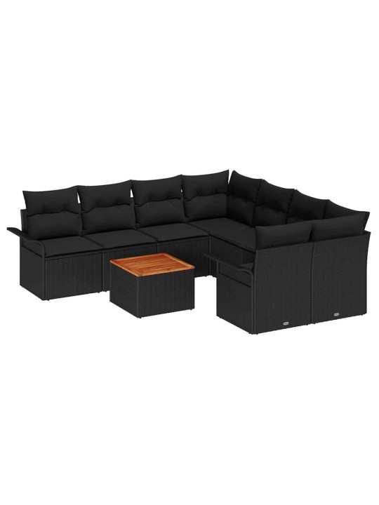 Dārza dīvānu komplekts ar spilvenu 9 pcs melna 55 x 55 x 37 cm