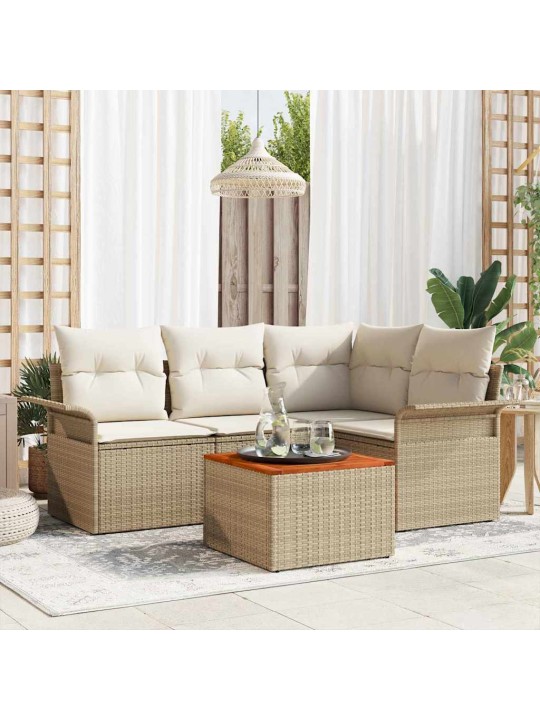 Dārza dīvānu komplekts 5 pcs bēšs un krēms 55 x 55 x 37 cm