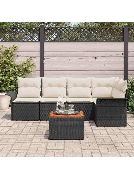 Dārza dīvānu komplekts 6 pcs melns un krēmkrāsa 55 x 55 x 37 cm