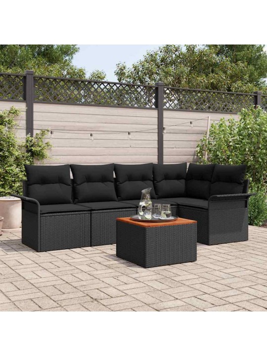 Dārza dīvānu komplekts ar spilvenu 6 pcs melna 55 x 55 x 37 cm