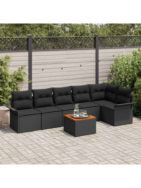 Dārza dīvānu komplekts ar spilvenu 7 pcs melna 55 x 55 x 37 cm
