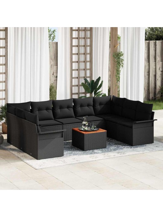 Dārza dīvānu komplekts ar spilvenu 10 pcs melna 55 x 55 x 37 cm