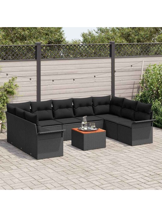 Dārza dīvānu komplekts ar spilvenu 10 pcs melna 55 x 55 x 37 cm