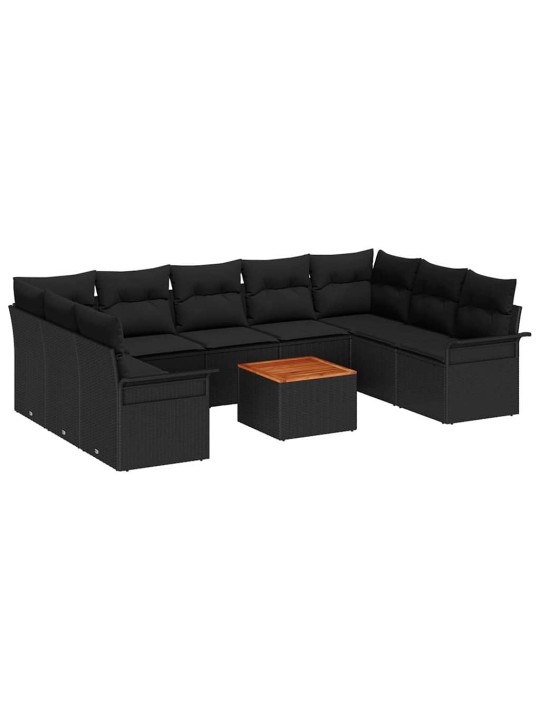 Dārza dīvānu komplekts ar spilvenu 10 pcs melna 55 x 55 x 37 cm