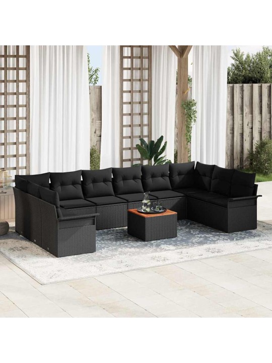 Dārza dīvānu komplekts ar spilvenu 11 pcs melna 55 x 55 x 37 cm