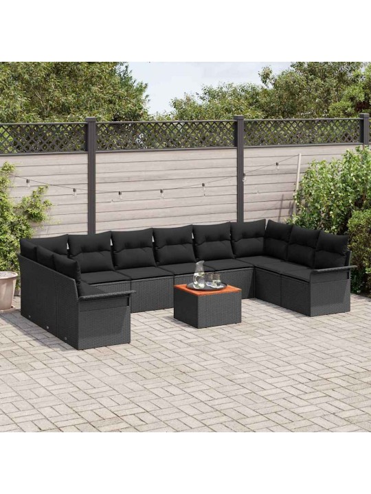 Dārza dīvānu komplekts ar spilvenu 11 pcs melna 55 x 55 x 37 cm