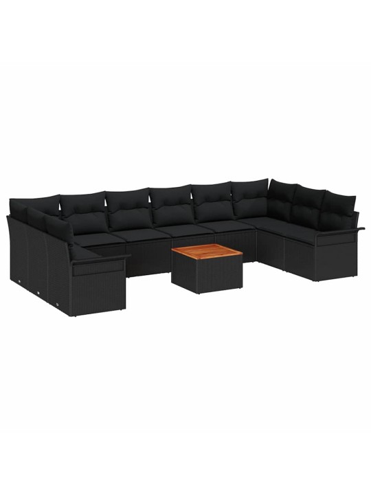 Dārza dīvānu komplekts ar spilvenu 11 pcs melna 55 x 55 x 37 cm