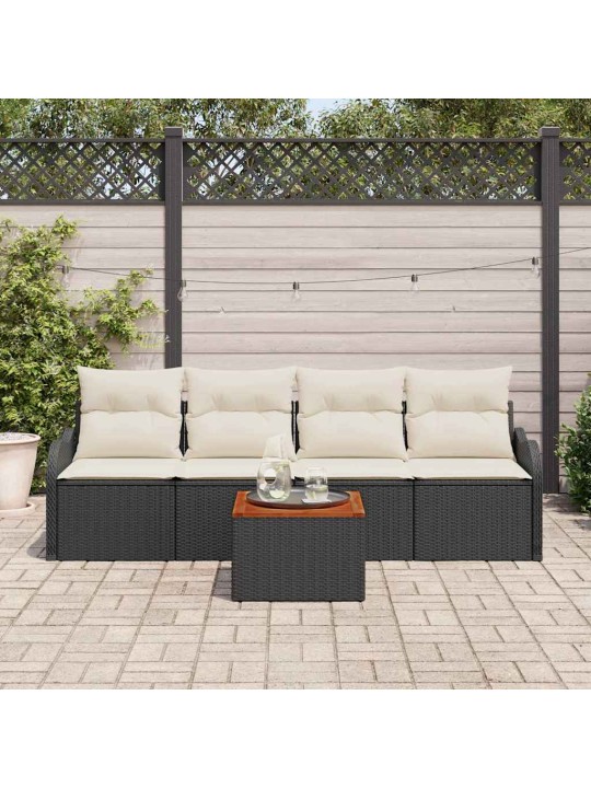 Dārza dīvānu komplekts 5 pcs melns un krēmkrāsa 55 x 55 x 37 cm