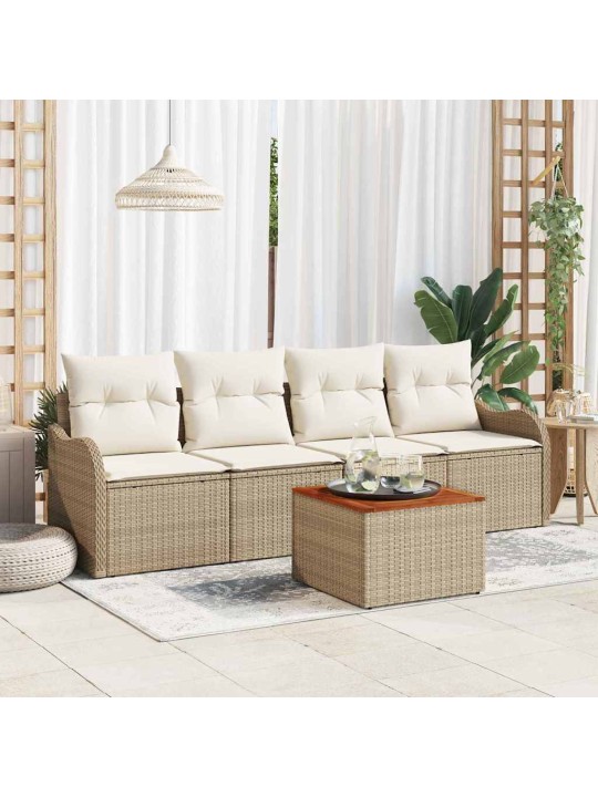 Dārza dīvānu komplekts 5 pcs bēšs un krēms 55 x 55 x 37 cm