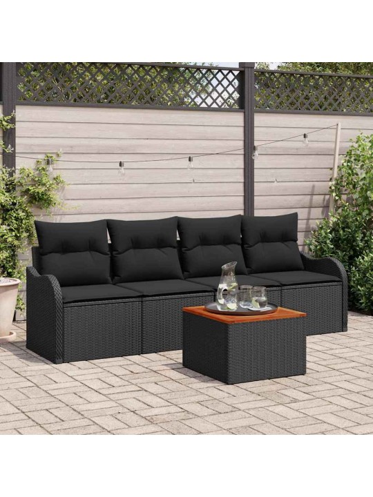 Dārza dīvānu komplekts ar spilvenu 5 pcs melna 55 x 55 x 37 cm