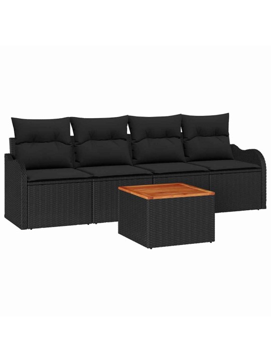 Dārza dīvānu komplekts ar spilvenu 5 pcs melna 55 x 55 x 37 cm